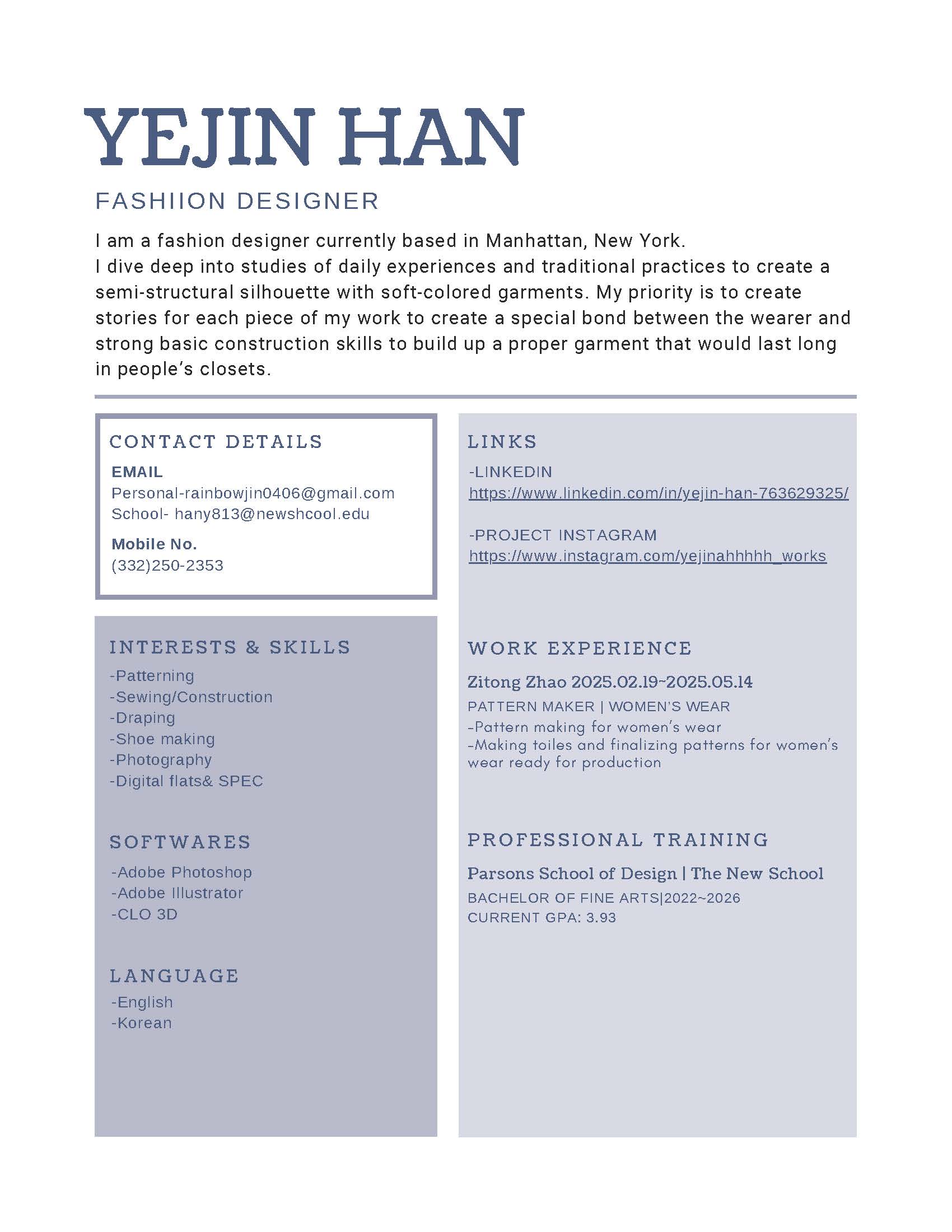 Resume of Yejin Han